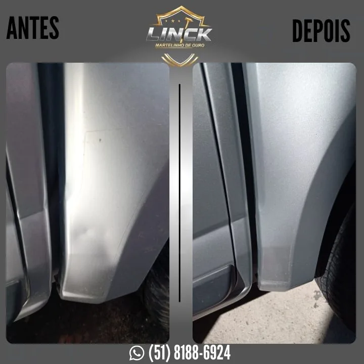 Antes e depois de martelinho de ouro em lataria em Porto Alegre
